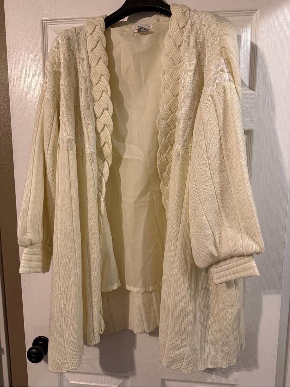Roaman's Cream Braided-Trim Open Cardigan